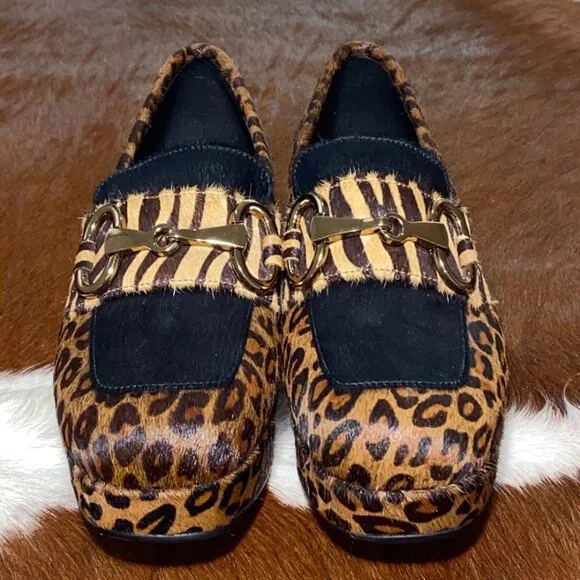 JEFFREY CAMPBELL Student Loafers Calf Hair Platform Leopard Cheetah Shoes 7.5 - Picture 3 of 10